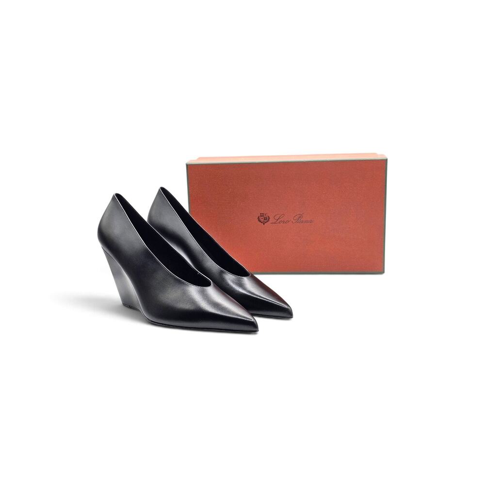 Loro Piana Viola High Wedge Pumps Black Leather FAQ6802 - NWB $1375